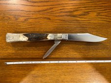 Parker Cut. Co. EK-14/JK-14 S. C. Wragg Sheaf Island Works Replica Folding Bowie w/Sambar Stag Scale