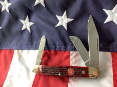 J A Henckels Stockman Pocket Knife w/ Red Bone Handles -NOS