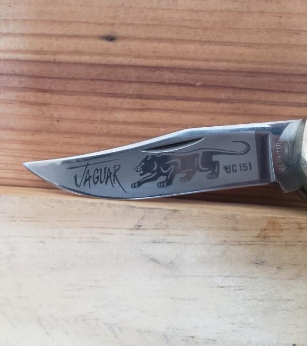 1980's United Boker "Jaguar" - Large Single Blade Lockback - Jigged Red Bone - UC151