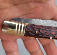 4 3/4" Custom Handmade Pocket Knife, Nice Pattern Damascus blade with Filework