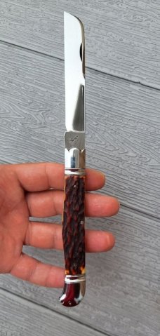 4 1/2"  Custom Made Bird's Head Bolster Knife, Premium stag handle 
