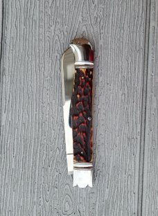 4 1/2"  Custom Made Bird's Head Bolster Knife, Premium stag handle 