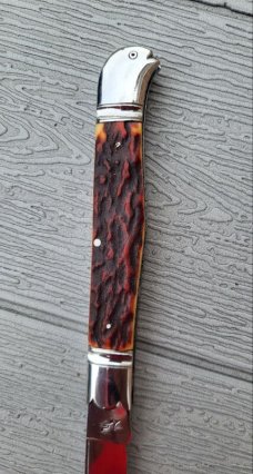 4 1/2"  Custom Made Bird's Head Bolster Knife, Premium stag handle 