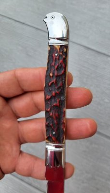 4 1/2"  Custom Made Bird's Head Bolster Knife, Premium stag handle 
