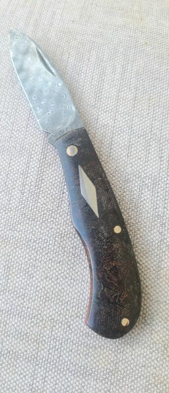 DrT Vicar..Mike Norris Stainless Damascus...Russian Rag Scales...3 5/8"..older build...older price 