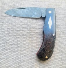 DrT Vicar..Mike Norris Stainless Damascus...Russian Rag Scales...3 5/8"..older build...older price 