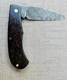 DrT Vicar..Mike Norris Stainless Damascus...Russian Rag Scales...3 5/8"..older build...older price 