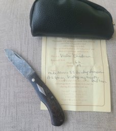DrT Vicar..Mike Norris Stainless Damascus...Russian Rag Scales...3 5/8"..older build...older price 