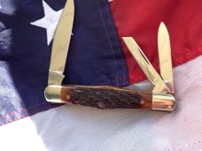 Vintage Ka-Bar Dog Head Whittler Knife w/ Sweet Chestnut Bone Handles +Dog Head Shield -NOS & M/NM