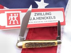 Zwilling J A Henckels 2 Blade Half (1/2) Whittler Knife w/ Fossil Ivory Handles - NOS