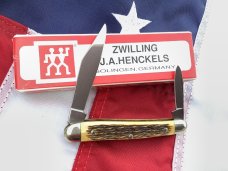 Zwilling J A Henckels 2 Blade Half (1/2) Whittler Knife w/ Fossil Ivory Handles - NOS