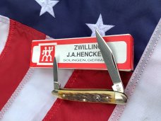 Zwilling J A Henckels 2 Blade Half (1/2) Whittler Knife w/ Fossil Ivory Handles - NOS