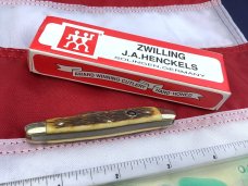 Zwilling J A Henckels 2 Blade Half (1/2) Whittler Knife w/ Fossil Ivory Handles - NOS