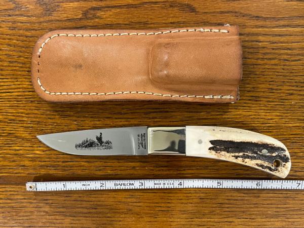 Parker Cut. Co. 6 1/2" Drop Point Hunting Knife w/Stag Scales Japan