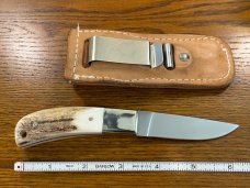 Parker Cut. Co. 6 1/2" Drop Point Hunting Knife w/Stag Scales Japan