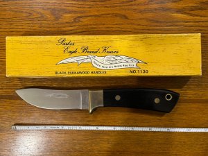 Parker Cut. Co. Drop Point Hunting Knife with Black Pakkawood Scales Japan No 1130