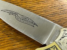 Parker Cut. Co. Lockback Folding Knife w/Etched Green Smooth Bone Scales Japan