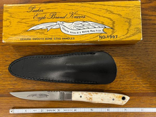 Parker Cut. Co. No. 1997 Straight Back Hunting Knife w/Smooth Bone Scales Japan