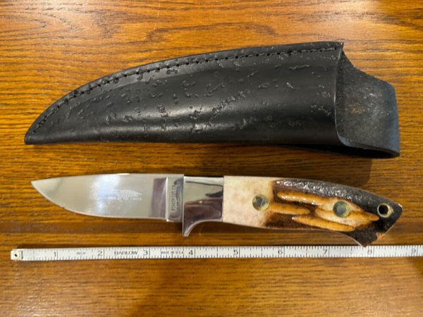 Parker Cut. Co. Tak Fukuta 8 1/8" Drop Point Hunting Knife w/Stainless Steel Blade & Stag Scales Jap