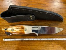 Parker Cut. Co. Tak Fukuta 8 1/8" Drop Point Hunting Knife w/Stainless Steel Blade & Stag Scales Jap