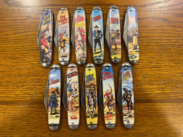Smoky Mountain Knife Works Novelty Collector's Knives -- Set of 11 Original Western Character Knives