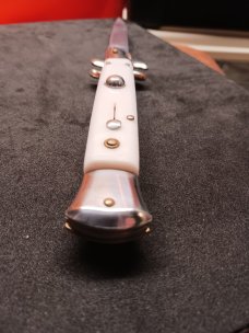 1980's edge co Model 120 White Pearlex Drop Point 9" w/ instruction leaflet