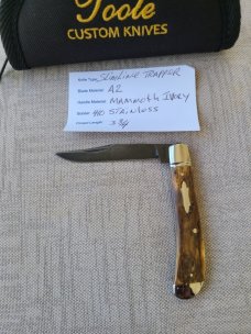 Bobby Toole Mammoth Slimline Trapper..A2..Fluted bolsters & caps..3.75" ..pouch...new..coa.