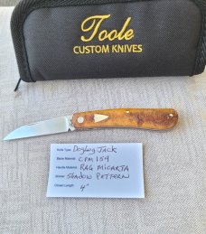 Bobby Toole Shadow Rag Micarta Dogleg Native...4" closed..Cpm154.. .pouch...new..coa.