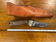 Parker USA 6 1/2" Trailing Point Hunting Knife w/Damascus Blade & Wood Scales