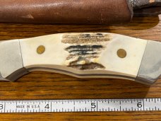 Parker USA 6 3/8" Trailing Point Hunting Knife w/Damascus Blade & Stag Scales