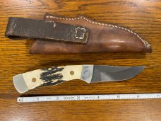 Parker USA 6 3/8" Trailing Point Hunting Knife w/Damascus Blade & Stag Scales