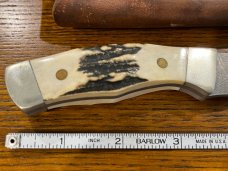 Parker USA 6 3/8" Trailing Point Hunting Knife w/Damascus Blade & Stag Scales