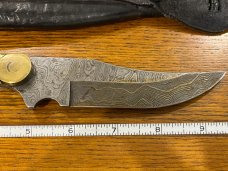 Parker USA 9 1/2" Trailing Point Hunting Knife w/Damascus Blade & Bone Scales