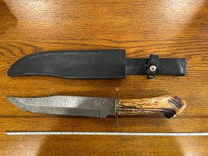 Parker USA/Randall Gilbreath Bowie Knife w/Damascus Blade & India Crown Stag Handle SN#688