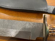 Parker USA/Randall Gilbreath Bowie Knife w/Damascus Blade & India Crown Stag Handle SN#688