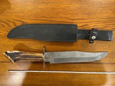 Parker USA/Randall Gilbreath Bowie Knife w/Damascus Blade & India Crown Stag Handle SN#688