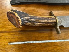 Parker USA/Randall Gilbreath Bowie Knife w/Damascus Blade & India Crown Stag Handle SN#688
