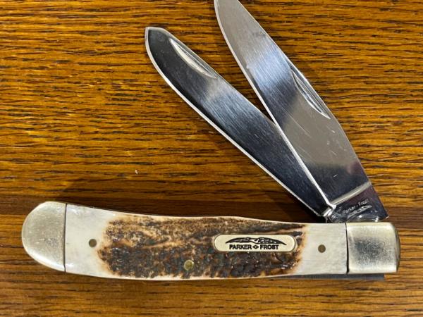 Parker-Frost 2-Blade Trapper Folding Knife w/Stag Scales 