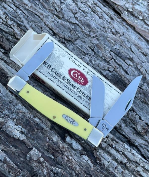 CASE XX ** 1999 YELLOW SYNTHETIC CV 3 BLADE LARGE 75 PATTERN STOCKMAN CASE XX ** 1999 YELLOW SYNTHETIC CV 3 BLADE LARGE 75 PATTERN STOCKMAN