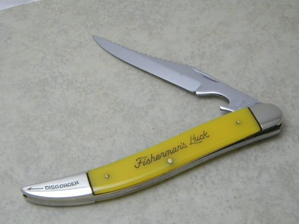 Camillus New York USA Yellow Fisherman's Luck Linerlock Toothpick Fish Knife Camillus New York USA Yellow Fisherman's Luck Linerlock Toothpick Fish Knife