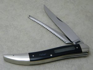 KA-BAR Kabar Stainless Black Linerlock Toothpick Fish Knife with Hook Sharpener c.1950's