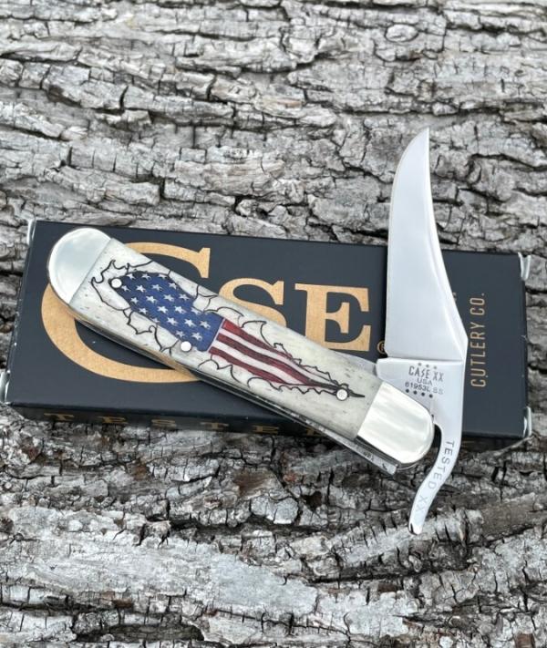 CASE XX ** 2023 AMERICAN FLAG NATURAL SMOOTH BONE RUSSLOCK