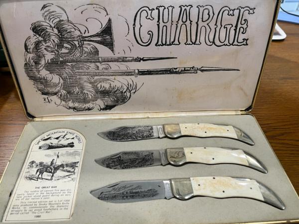 Smoky Mountain Knife Works "The Great War" Limited Edition Matched Clasp Lockback 3-Knife Set Japan 