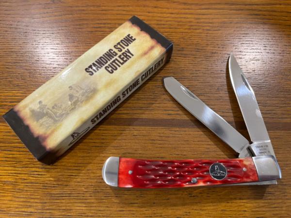 Standing Stone Cutlery SS0116CE-RB Trapper Folding Knife w/Jigged Red Bone Scales