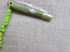 K'roo Green Burlap Zulu..Rwl34...4" clsd...Lanyard tube with Lanyard..filework..coa and slip..