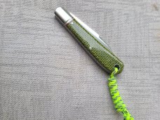 K'roo Green Burlap Zulu..Rwl34...4" clsd...Lanyard tube with Lanyard..filework..coa and slip..