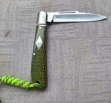 K'roo Green Burlap Zulu..Rwl34...4" clsd...Lanyard tube with Lanyard..filework..coa and slip..