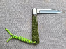 K'roo Green Burlap Zulu..Rwl34...4" clsd...Lanyard tube with Lanyard..filework..coa and slip..