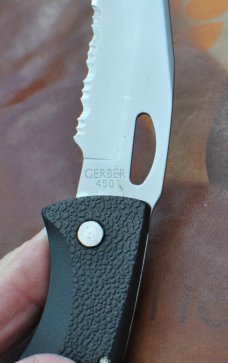 Gerber USA 450 Folder 1990's 4 1/2" Closed Never Used Or Honed 1/2 Serrated Pocket Clip Kraton Handl