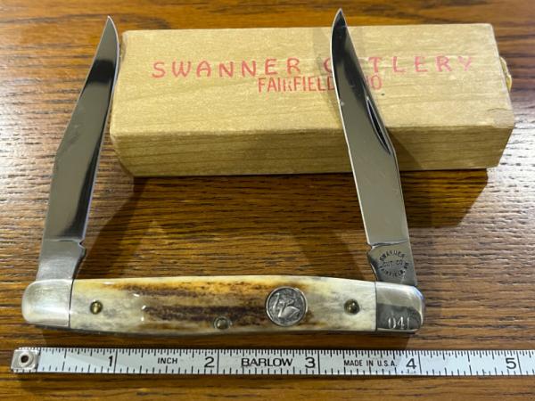 Swanner Cut Co Ltd Ed 2-Blade Muskrat Folding Knife w/Stag Scales SN#041